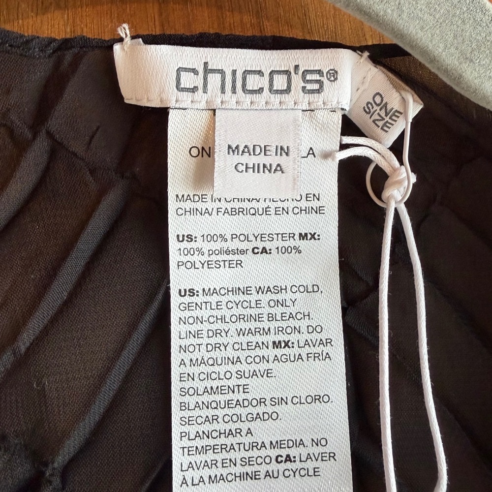 Chicos Pleated Ruana Covering Black Sheer Wrap Kimono One Size NEW 570350992 - Picture 3 of 5
